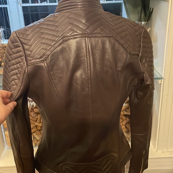 Michael Michael Kors Dark Brown Genuine Leather Moto Jacket size XS - Picture 8 of 12